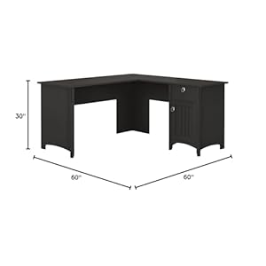 Bush furniture salinas l shaped desk with storage in vintage black modern farmhouse corner table with drawers and cabinets for home office  urban country home decor