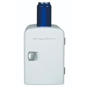 Frigidaire mini portable compact personal fridge cooler 4 liter capacity chills six 12 oz cans 100 freon free eco friendly includes plugs for home outlet 12v car charger white  urban country home decor