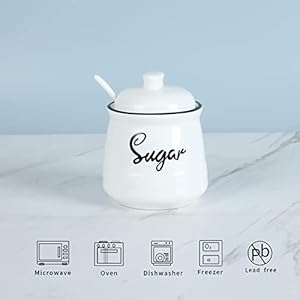   HAOTOP-Farmhouse-Porcelain-Sugar-Bowl-with-Lid-and-Spoon-12ozEasy-to-Clean-White
