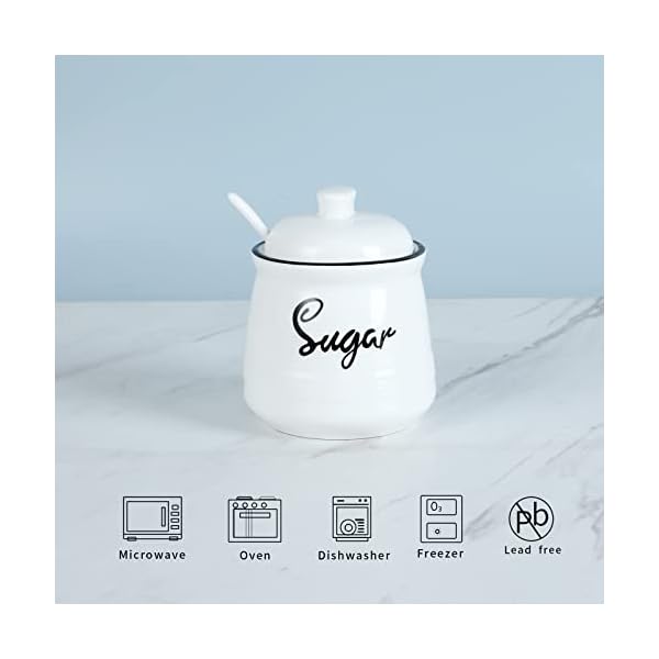   HAOTOP-Farmhouse-Porcelain-Sugar-Bowl-with-Lid-and-Spoon-12ozEasy-to-Clean-White