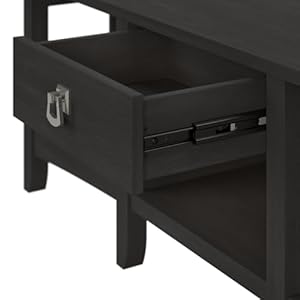 Bush furniture salinas l shaped desk with storage in vintage black modern farmhouse corner table with drawers and cabinets for home office  urban country home decor