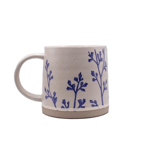 Handmade Ceramic Coffee Mug 16 oz Coffee Cup 450 ml Heavy Mug Ideal for Green Tea or Coffee Large Coffee Mug Hand Painted Floral Design Pottery Mug Cute Coffee Mugs for Women Latte Mugs