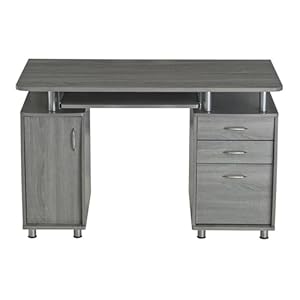 Pemberly Row 48 Wide Home Office Computer Desk in Gray with CPU Storage Cabinet and Hanging File Cabinet Grey