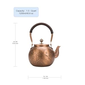Kunwu Handmade Round Small Hammer Copper Teapot Kettle Stovetop Teapot 1.5mm Thick Pure Copper Handmade, 1200 ml - 1.71bl Kunwu Handmade Round Small Hammer Copper Teapot Kettle Stovetop Teapot 15mm Thick Pure Copper Handmade 1200 ml 171bl