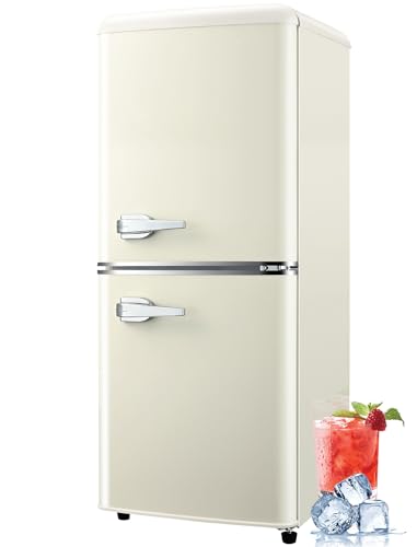 38 CuFt Retro Fridge with Bottom Freezer and Drawer 2 Door Refrigerator with 7 Adjustable Temperature Settings for Bedroom Dorm Office Apartment Large Capacity White