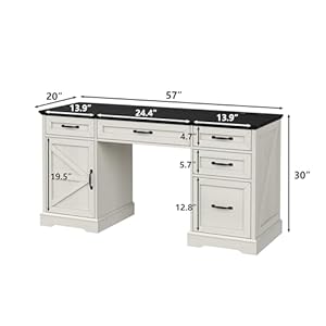 Furniouse 57" Executive Desk, Farmhouse Computer Desk with Drawers and File Cabinet with Charging Station, Wooden Home Office Desk, Workspace for Work & Writing, Black Tabletop Furniouse 57 Executive Desk Farmhouse Computer Desk with Drawers and File Cabinet with Charging Station Wooden Home Office Desk Workspace for Work Writing Black Tabletop