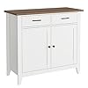 HORSTORS Kitchen Storage Cabinet Modern Farmhouse Buffet Cabinet with Storage Coffee Bar with 2 Drawers and 2 Doors Floor Sideboard Buffet for Living Room Dining Room Bathroom Ivory White