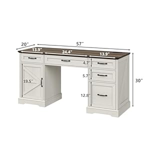 Furniouse 57 Executive Desk Farmhouse Computer Desk with Drawers and File Cabinet with Charging Station Wooden Home Office Desk Workspace for Work Writing Brown Tabletop