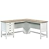 Sauder Cottage Road L Shaped Desk Computer Desk with Drawers Home Office Desk with Optional File Cabinet Storage Cable Management in Soft White Finish