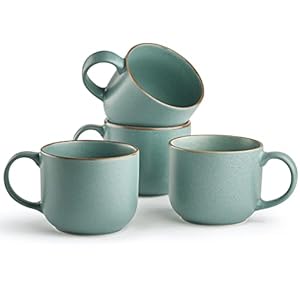 Maison Neuve Riverside Collection 4 Piece Mug Set Hand Crafted Ceramic Stoneware Mug Set Modern Dining Mugs Large Multipurpose Shape Mugs Microwave Dishwasher Safe California Teal 19 Oz