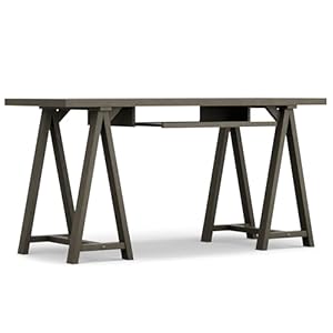 SIMPLIHOME Sawhorse SOLID WOOD Modern Industrial 60 inch Wide Writing Office Desk in Farmhouse Grey for the Office Desk, Writing Table, Workstation and Study Table SIMPLIHOME Sawhorse SOLID WOOD Modern Industrial 60 inch Wide Writing Office Desk in Farmhouse Grey for the Office Desk Writing Table Workstation and Study Table