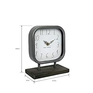 Rae Dunn Desk Clock Battery Operated Modern Metal Rustic Design with Wooden Base for Bedroom Office Kitchen Small Classic Analog Display Chic Home Decor for Desktop Table Countertop