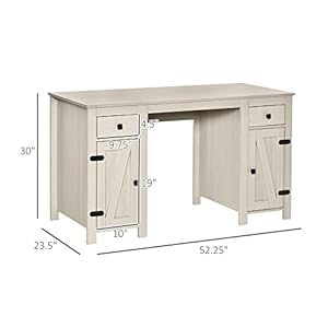 HOMCOM Farmhouse Computer Desk with Storage, Home Office Desk with 2 Drawers and 2 Cabinets, Cream White HOMCOM Farmhouse Computer Desk with Storage Home Office Desk with 2 Drawers and 2 Cabinets Cream White