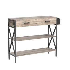 Gizoon 39 Console Table with 2 Drawers Industrial Entryway Table with 3 Tier Storage Shelves Narrow Long Sofa Table for Entry Way Hallway Couch Living Room Kitchen Grey