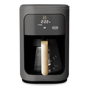 Beautiful 14 cup programmable coffee maker touch display 1200w brew strength control keep warm pause serve glass carafe reusable filter auto shut off matte finish oyster grey  urban country home decor