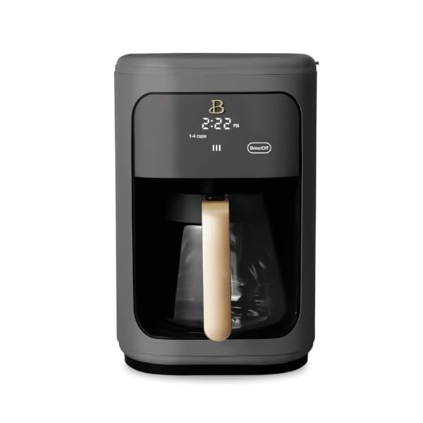 Beautiful 14 cup programmable coffee maker touch display 1200w brew strength control keep warm pause serve glass carafe reusable filter auto shut off matte finish oyster grey  urban country home decor