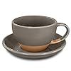 Mora Ceramic Latte Art Mug With Saucer 105 oz Round Bottom For Perfect Pours Cafe Cups for Cappuccino Espresso Coffee Tea etc Porcelain Set for Baristas Great Gift Sesame Milk