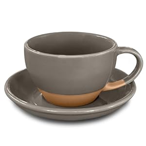 Mora Ceramic Latte Art Mug With Saucer 105 oz Round Bottom For Perfect Pours Cafe Cups for Cappuccino Espresso Coffee Tea etc Porcelain Set for Baristas Great Gift Sesame Milk