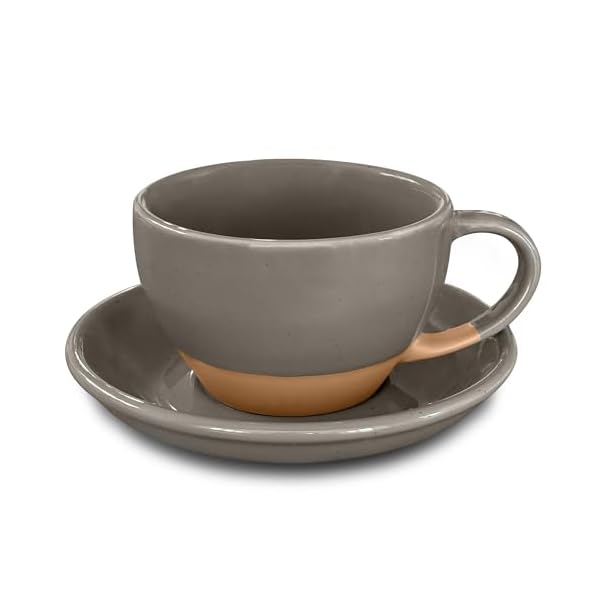 Mora ceramic latte art mug with saucer 105 oz round bottom for perfect pours cafe cups for cappuccino espresso coffee tea etc porcelain set for baristas great gift sesame milk  urban country home decor