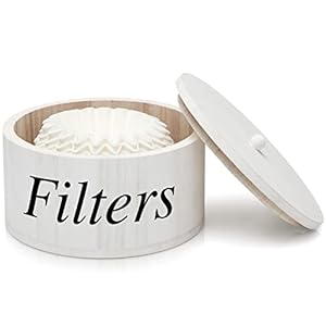Chunful Coffee Filter Container Wooden Coffee Filter Storage Holder with Lid Farmhouse Bar Accessories Rustic Station Organizer for Storing Various Papers Tea Bags Beans White