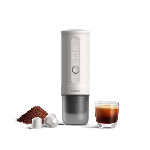 OutIn Nano Portable Electric Espresso Machine Travel Coffee Maker for Camping Car Coffee Maker Self Heating with USB C With Ground Coffee NS Capsule for RV Hiking Office