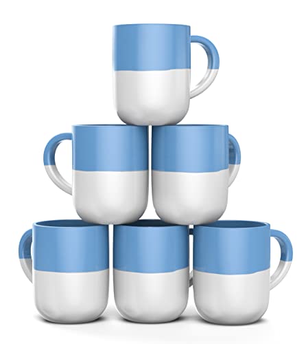 Set-of-6-Large-16-Ounce-Ceramic-Coffee-Mugs-White-and-Blue Set of 6 Large 16 Ounce Ceramic Coffee Mugs White and Blue