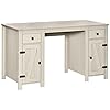 Homcom farmhouse computer desk with storage home office desk with 2 drawers and 2 cabinets cream white  urban country home decor