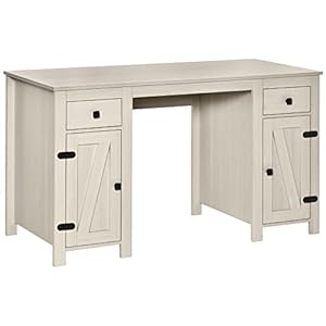 HOMCOM Farmhouse Computer Desk with Storage, Home Office Desk with 2 Drawers and 2 Cabinets, Cream White HOMCOM Farmhouse Computer Desk with Storage Home Office Desk with 2 Drawers and 2 Cabinets Cream White