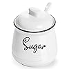 HAOTOP Farmhouse Porcelain Sugar Bowl with Lid and Spoon 12ozEasy to Clean White