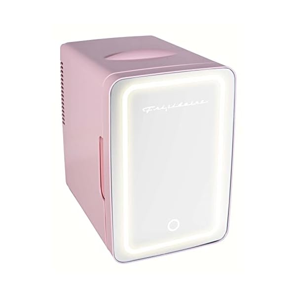   FRIGIDAIRE-Mini-Cooler-Portable-Compact-Personal-LED-Lighted-Mirror-Fridge-65L-Capacity-Chills-9-Cans-100-Freon-Free-Eco-Friendly-for-Makeup-Skincare-12-D-x-8-W-x-12-H-Pink