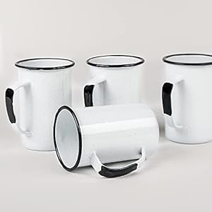 Cinsa mug set 20 oz enamelware mugs for indoor outdoor durable and reusable speckled white  urban country home decor