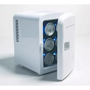 Frigidaire mini portable compact personal fridge cooler 4 liter capacity chills six 12 oz cans 100 freon free eco friendly includes plugs for home outlet 12v car charger white  urban country home decor