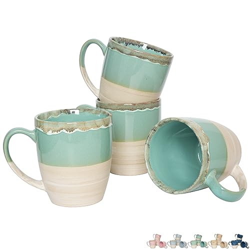 Bosmarlin-Ceramic-Coffee-Mug-Set-of-4-16-Oz-5-Colors-to-Choose-Tea-Cups-Dishwasher-and-Microwave-Safe-Reactive-Glaze-Green Bosmarlin Ceramic Coffee Mug Set of 4 16 Oz 5 Colors to Choose Tea Cups Dishwasher and Microwave Safe Reactive Glaze Green