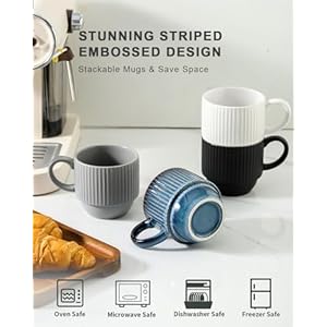 Hasense Ceramic Coffee Mug Set of 4 with Rack - 12 oz Stackable Coffee Cups Ceramic - Modern Ribbed Latte Cup Sets for Cappuccino, Tea, Hot Cocoa, Drinks - Wedding & Housewarming Gifts Multi Colors Hasense Ceramic Coffee Mug Set of 4 with Rack 12 oz Stackable Coffee Cups Ceramic Modern Ribbed Latte Cup Sets for Cappuccino Tea Hot Cocoa Drinks Wedding Housewarming Gifts Multi Colors