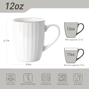 Famiware coffee mugs sets for 6 eden 12 oz mug set coffee cups with handle for coffee tea cocoa and milk microwave and dishwasher safe white stripe  urban country home decor