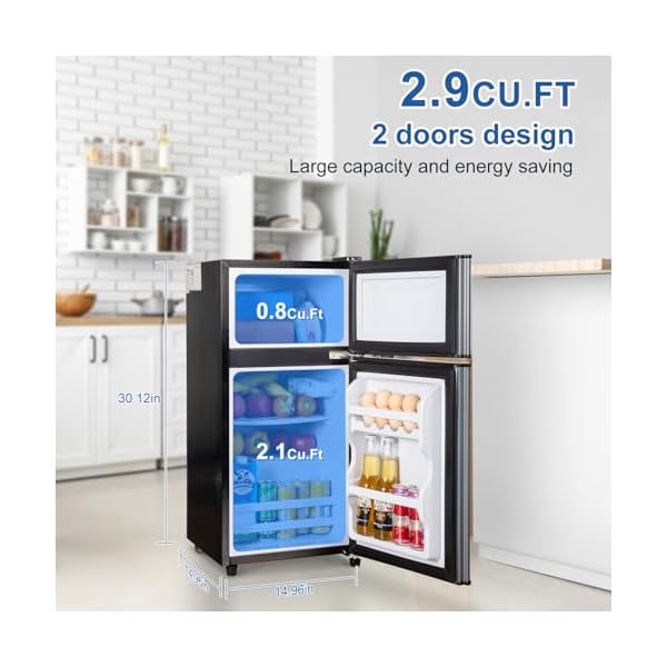   Mini-Fridge-with-Freezer-29-CuFt-Small-Fridge-Energy-Saving-Low-Noise7-Adjustable-Thermostat-Double-Door-Small-Refrigerator-for-Dorm-Bedroom-Office