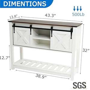 Entryway Table with Storage, Farmhouse Buffet Cabinet Coffee Bar Kitchen Island with Sliding Barn Doors & Shelves, Console Table for Kitchen, Dining Room, Living Room, White Entryway Table with Storage Farmhouse Buffet Cabinet Coffee Bar Kitchen Island with Sliding Barn Doors Shelves Console Table for Kitchen Dining Room Living Room White