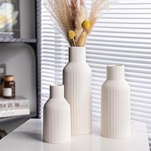 White Ceramic Vases Set of 3Farmhouse Decor Home Decor Pampas Grass Vases for Kitchen Bedroom Office Living Room Bathroom Wedding Entryway Table Centerpieces Gifts Women Mom