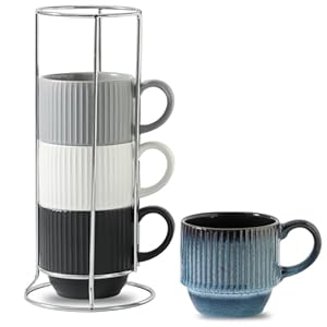 Hasense Ceramic Coffee Mug Set of 4 with Rack - 12 oz Stackable Coffee Cups Ceramic - Modern Ribbed Latte Cup Sets for Cappuccino, Tea, Hot Cocoa, Drinks - Wedding & Housewarming Gifts Multi Colors Hasense Ceramic Coffee Mug Set of 4 with Rack 12 oz Stackable Coffee Cups Ceramic Modern Ribbed Latte Cup Sets for Cappuccino Tea Hot Cocoa Drinks Wedding Housewarming Gifts Multi Colors