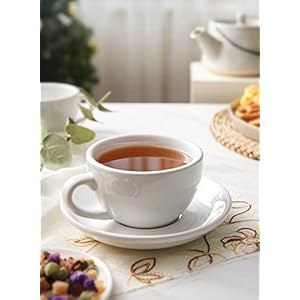 Le tauci 8 oz cappuccino cups with saucersceramic large coffee cup for au lait double shot latte cafe mocha tea set of 4 white  urban country home decor