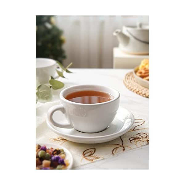 Le tauci 8 oz cappuccino cups with saucersceramic large coffee cup for au lait double shot latte cafe mocha tea set of 4 white  urban country home decor