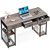 ODK Office Small Computer Desk Home Table with Fabric Drawers Storage Shelves Modern Writing Desk Grey Oak 48×16