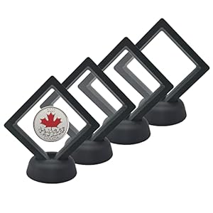 LANSCOERY 4pcs Coin Display Case,3D Floating Display Frames with Stands Holder Suspension Frame for Perls, Medals, Specimens and Challenge Coins,Jewelry,Pin 2.68×2.68 inch