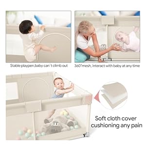 Fodoss Baby Playpen, Upgrade Playpen for Babies and Toddlers, 47x47x26inch Beige Play Pen for Babies with Hand Pulling Ring, Play Pen Center for Kids,Baby Fence,Baby Playards Fodoss Baby Playpen Upgrade Playpen for Babies and Toddlers 47x47x26inch Beige Play Pen for Babies with Hand Pulling Ring Play Pen Center for KidsBaby FenceBaby Playards