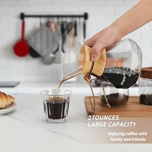 Mongdio 27 Oz Pour Over Coffee Maker with Stainless Steel Filter and Wooden Collar Holder, Borosilicate Glass Coffee Maker for Camping Home, 800ML/27OZ, Clear Mongdio 27 Oz Pour Over Coffee Maker with Stainless Steel Filter and Wooden Collar Holder Borosilicate Glass Coffee Maker for Camping Home 800ML27OZ Clear