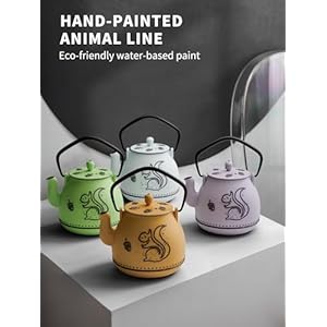 Toptier Teapot with Removable Infuser Cast Iron Tea Kettle Stovetop Safe Squirrel Design Tea Pot Coated with Enameled Interior for 32 Ounce 950 ml Bright Green