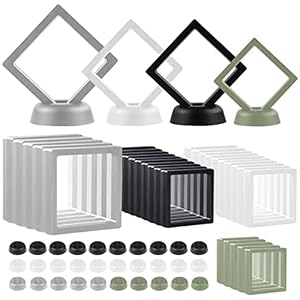 30 pcs 3D Floating Display Holder Stands, CNYMANY 4.3″ 3.5″ 2.6″ Challenge Coins Display Case Stand with Base, PE Suspension Frames Container for Medallion Chip Jewelry Pin Stone Stamp Specimen