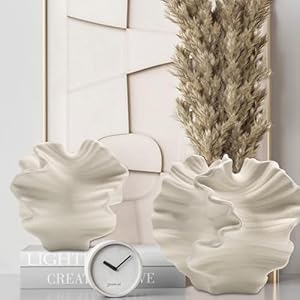 Ceramic Vase - Set of 2 for Home Decor,White Flower Shape Pampas Vases Minimalist Nordic Boho Style for Modern Farmhouse Decor, Living Room、 Kitchen、Mantle、Bedroom、Dining Table、Office Ceramic Vase Set of 2 for Home DecorWhite Flower Shape Pampas Vases Minimalist Nordic Boho Style for Modern Farmhouse Decor Living Room KitchenMantleBedroomDining TableOffice
