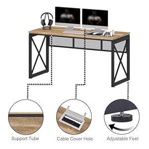 BON AUGURE Farmhouse Computer Desk, Modern Industrial Home Office Desks, Wood Metal Study Writing Table, Sturdy Gaming Desk (Vintage Oak, 54 Inch) BON AUGURE Farmhouse Computer Desk Modern Industrial Home Office Desks Wood Metal Study Writing Table Sturdy Gaming Desk Vintage Oak 54 Inch
