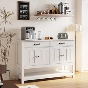 Gizoon 47 Buffet Sideboard Cabinet with Storage Modern Farmhouse Coffee Bar with 2 Drawers and Doors Entryway Table with Shelf for Living Room Kitchen and Hallway